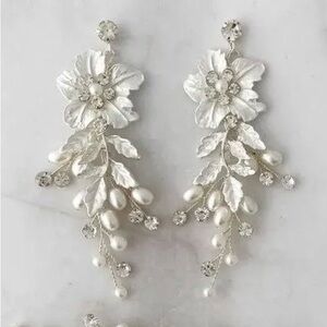 Elegant Silver Color Floral Drop Earrings